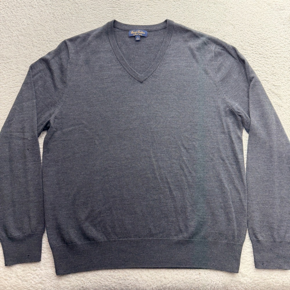 Brooks Brothers Mens Saxon Wool V-Neck Sweater Charcoal Grey Large L 3731-001SW1